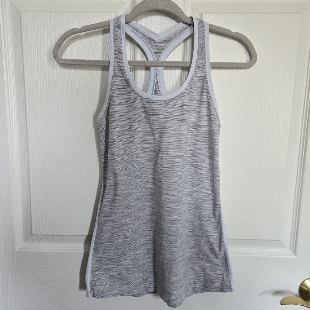 Lululemon Cool Racerback Tank Gray Whitw Fitness Workout Athletic Exercise